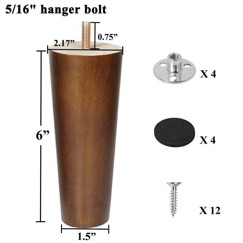 AORYVIC Furniture Legs Wood Sofa Legs Walnut Color Couch Replacement Legs for Cabinet Vanity Couch Chair Dresser Pack of 4 (6 inch) - Image 5